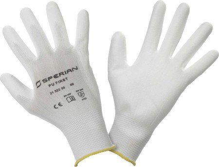 Honeywell 2132255-10 PU First Gloves, 100% Nylon Knitted, White, PU Coating on the Palm and Fingers