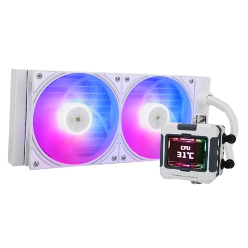 Thermalrlght FW240 White ARGB V2 CPU Water Cooler with 2 PWM Fans with 2000RPM,IPS LCD Screen with 320 * 240 Resolution,Liquid CPU Cooler,CPU PC Aio Cooler for AMD:AM4/AM5/Intel LGA1700