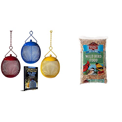 Backyard Expressions - Set Of 3 Squirrel Proof Bird Feeders For Outside - Bonus Ebook And Bird Attraction Audio Included & Wagner's 53002 Farmer's Delight Wild Bird Food, 10-Pound Bag #TOP23
