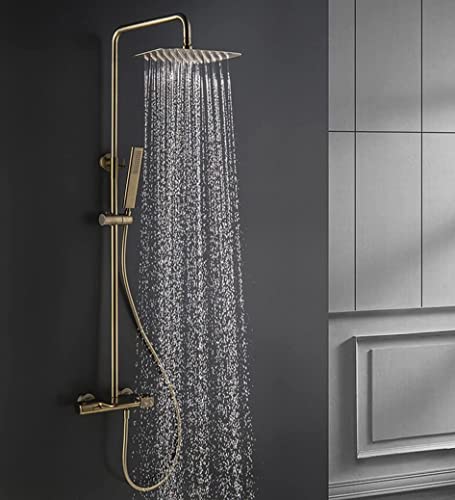 Système de douche et tapis mural or brossé pour une salle de bain moderne