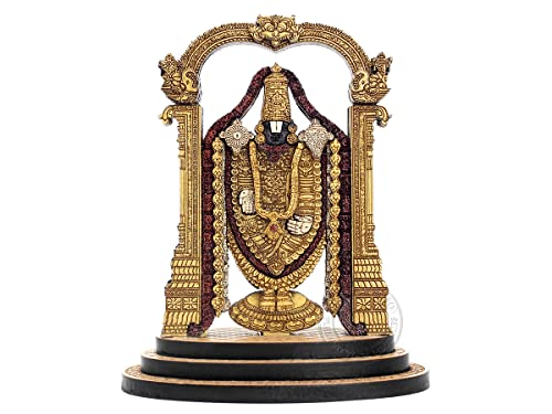 PLEASANTINO - 4 Inch Tirupati Balaji Wood Carved Statue in Exotic Hard Woods - Multi Layered Hand Made Wooden Shree Venkateswara Idol for Car Dashboard, Home, Office, and Travel