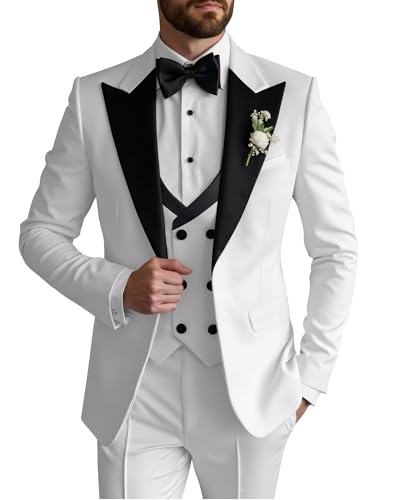 XDlELAN 3 Piece Tuxedo for Men Slim Fit Mens Tuxedo Suit Set Double Breasted Suits for Wedding Groom Prom Mens Tuxedos