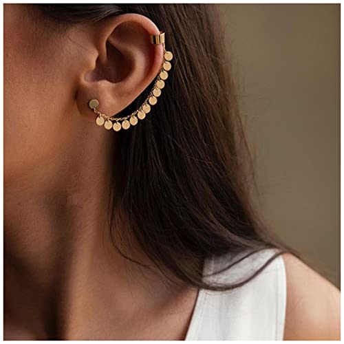 Yheakne Boho Sequin Coin Cuff Chain Earrings Gold Long Chain Cartilage Earrings Tiny Disc Ear Cuff Chain Earrings Vintage Helix Lobe Chain Earrings Jewelry For Women And Girls #TOP7