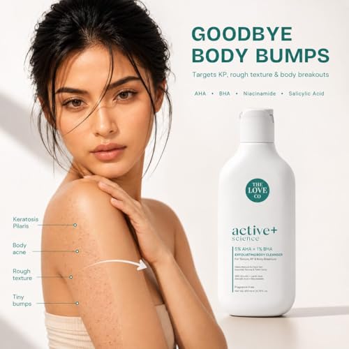 Image of THE LOVE CO. 5% AHA + 1% BHA Body Wash for Strawberry Skin, Rough Bumpy Skin, Tan Removal & Clogged Pores, Exfoliating Body Cleanser for Smooth Glowing Skin, 200ml