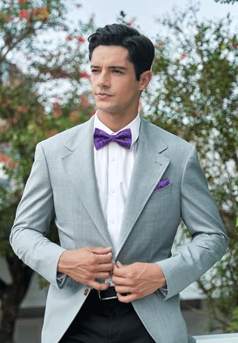 Image of HISDERN Bow Ties for Men Pre-Tied Bow Tie Floral Paisley Handkerchief Classic Formal Bowtie and Pocket Square Cufflinks Set