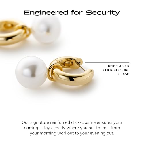 Image of Ana Luisa Frida Pearl Jewelry Huggie Hoops - Medium & Small 14K Gold Plated & Silver Rhodium Plated Drop Hoop Earrings with Freshwater Pearls - 2-in-1 Hypoallergenic Water-Resistant, Tarnish-Free Hoop