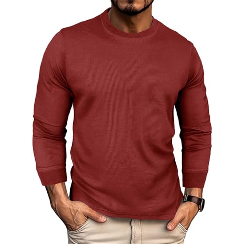 Men Sweatshirt Versatile Handsome Classic Men Base Shirt Retro Mode Trend Men Long Sleeved Top Soft Loose Comfortable Men Running Shirt F-Wine Red M