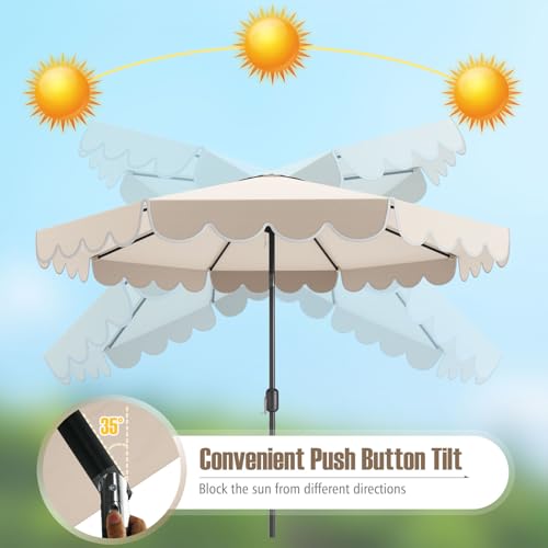Tangkula 10 FT Patio Umbrella, 2-Tiers Scalloped Outdoor Table Market Umbrella with Tilt Adjustment, Crank, 8 Sturdy Ribs for Pool, Deck, Backyard (Beige) image 3