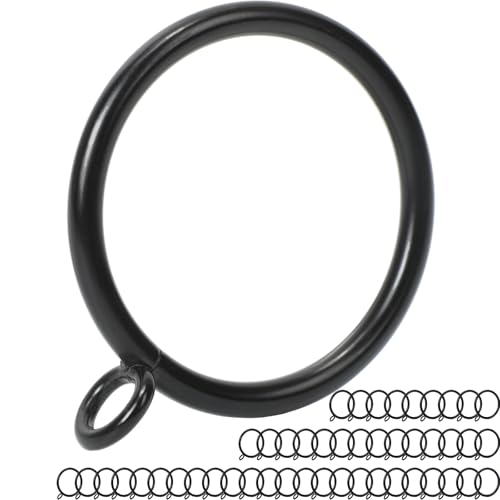 BIZSYUMI Black Curtain Rings 48pcs, 1.5 Inch Curtain Rod Rings, Curtain Rings for Drapes, Fits Rods up to 1.2 Inch