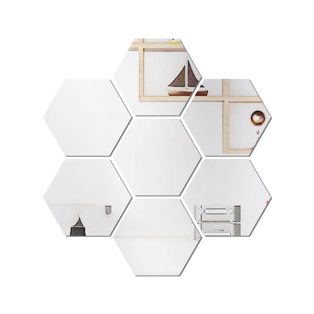 WallDaddy Self Adhesive Mirror Wall Stickers | Pack of (7 Hexagon Silver) 3D Acrylic Decorative Mirror Stickers, Mirror for Wall | Home | Bedroom | Bathroom | Kitchen | Festivals Decoration-image-21