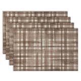 Rustic Brown Buffalo Plaid Placemats, Farmhouse Beige and Brown Plaid Table Mats Washable Placemat for Kitchen Dining Room Party Decoration 12x18 Inch