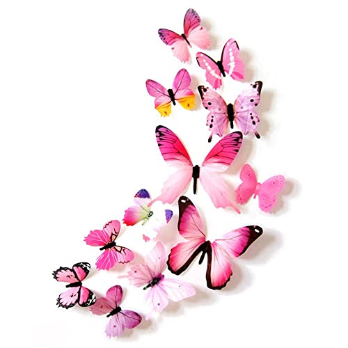 12 adhesivos de pared mariposas 3D rosa removibles miniatura 1