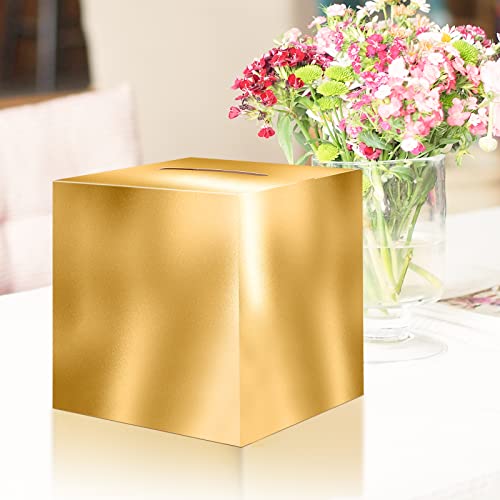 Image of JC HUMMINGBIRD Gold Card Box - 10 inchx10 inch Foldable Gift Box with Slit for Weddings, Birthdays, Graduations, Donations, Envelopes, Cards
