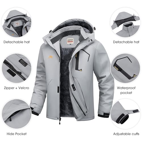 Image of WULFUL Men's Ski Jackets Warm Winter Snow Windbreaker Resistant Snowboard Fleece Coat Mountain Waterproof Parka with Hood