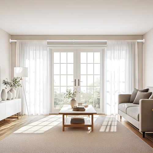 Image of 2Pack Long Tension Rod 39-144inch White Tension Curtain Rods no Drilling | 1.26 inch Diameter Outdoor Curtain Rod for Patio,Windows,Anywhere Heavy Duty Spring Rods Adjustable