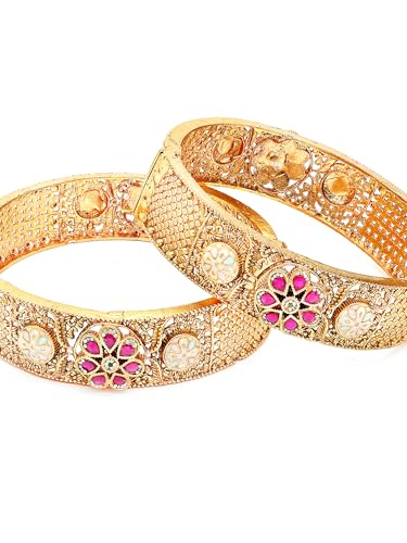 Image of Karatcart Traditional Gold-Plated Royal Design Floral Bridal Bangles for Women