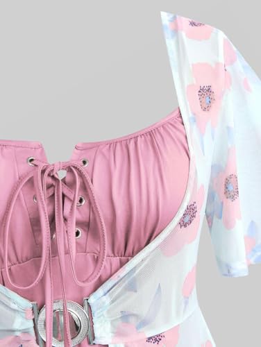 Image of ROSE GAL Rosegal Plus Size Women Sundress Set Flutter Sleeves Floral Dress and Lace-up Cami Dress