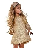 APRIL GIRL Flower Girl Dress, Lace Dress 3/4 Sleeve Dress (Champagne, 6-7 Years)