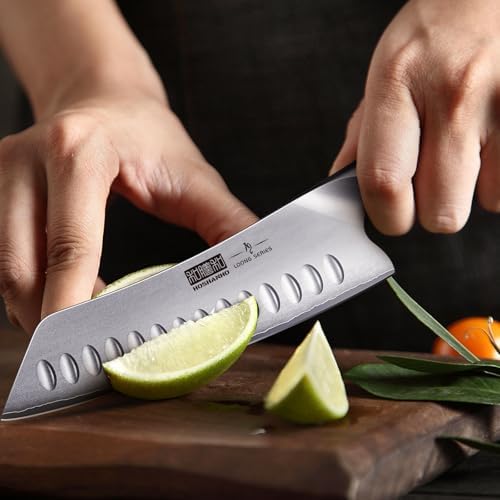 HOSHANHO 7 Inch Japanese Chef Knife, Ultra Sharp High Carbon Stainless Steel Kitchen Knife, Professional Santoku Knives with Ergonomic Pakkawood Handle — view 6