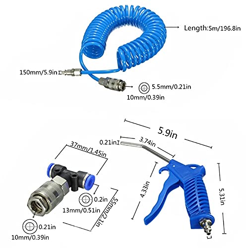 Air Blow Gun Kit Air Duster Cleaning Nozzle Blow Spray Tool Kit With 5 Meter Long Coil Pu Air Hose,4×6Mm(Blue) #TOP1