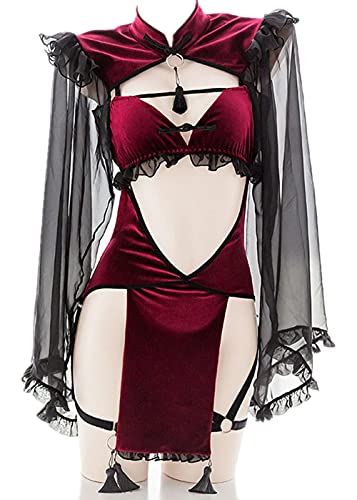 JINZIJINYU Adult Sex Underwear Black Red Velvet Sexy Hollow Lingerie Women Halloween Punk Gothic Witch Temptation Demon Cosplay Backless Dress Costumes
