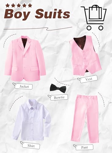 Image of Toddler Suits Slim Fit Suit for Boys,Formal Tuxedo Ring Bearer Outfit Kids Dress Clothes for Wedding,Adjustable Waist