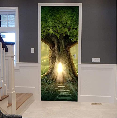 Misssixty Door Sticker - 3D Magic Tree House Vinyl Removable Decals - 15.15" X 78.74" X 2 Parts Wall Mural Door Wallpaper Stickers For Home Decoration #TOP4