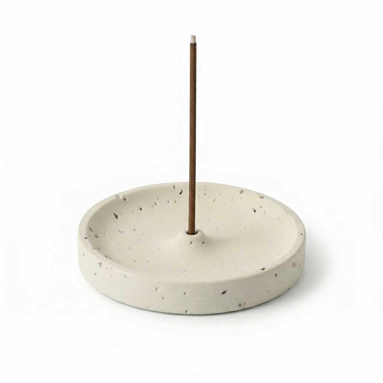 Ceramic Incense Holder, Handmade Ceramic Incense Sticks Holder & Burner, Round Aromatherapy Bowl for Sticks and Cones (Off-White 9.8×9.8×1.5 cm)