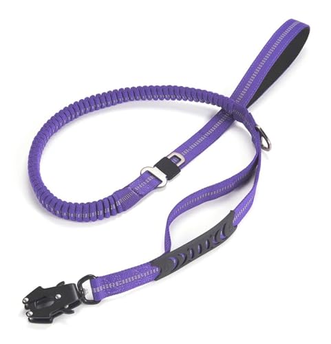 大型犬用ヘビーデューティー犬用リード - 引っ張らない、360°回転クリップ、デュアルハンドル、衝撃吸収バンジー、反射材、車のシートベルト対応、噛みつき防止ペット牽引ロープ(Purple)