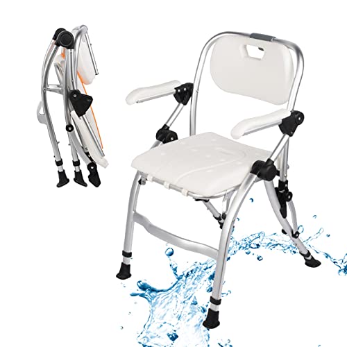 FQCXCKJ Silla de Ruedas con Inodoro y Altura Ajustable, Plegable con un Solo botón, para Ducha y baño multifunción.