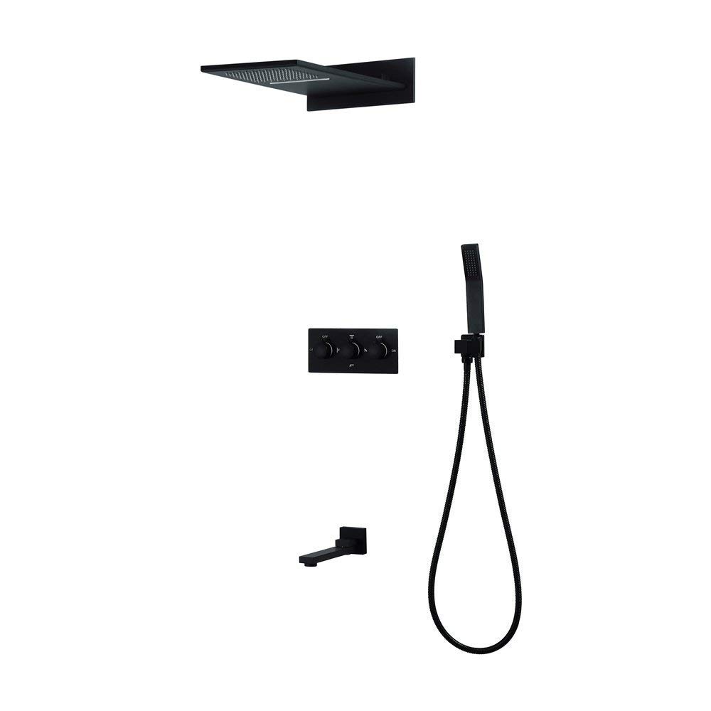 AYCDL Shower System,Bathroom Shower System Faucet Set Black Waterfall Rain Shower Head with Hand Shower Head and Shower Faucet Black, Luxury Shower Set