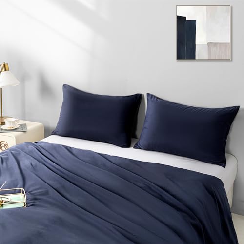 Image of 2 Pack Microfiber Queen Zipper Pillowcases, Soft Comfortable Not Shrink Navy Blue Pillow Case, Breathable Pillow Cases Set of 2 (20x30 Inches)
