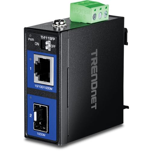Image of TRENDnet Hardened Industrial 100 /1000 Base-T to SFP Media Converter, DIN-Rail and Wall Mount Hardware Included, Multi Or Single Mode Fiber, Power Supply Sold Separately, Black, TI-F11SFP