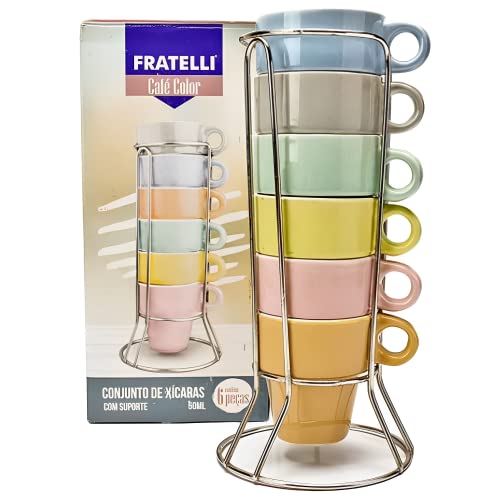 Jogo De Xícaras Café Chá Coloridas Com Suporte Kit 6 Canecas - Vinwer