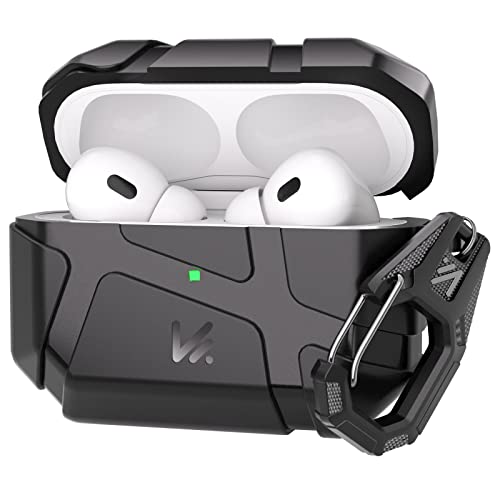 KMMIN Coque pour AirPods Pro 2 génération 2022, robuste, résistante aux chocs pour Apple AirPods Pro 2ème génération Airpods Pro 2 avec porte-clés [LED avant visible] Noir Cover