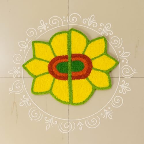 Image of Handmade Lotus Rangoli Mats Set of 4 Washable & Reusable Rangoli Mat for Quick Home Decor| 14.5 x 8 Inch Floral Design for Diwali Navratri Puja Housewarming Wedding Festive Decoration Gift