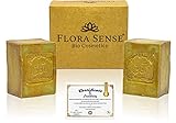 Flora Sense juego de jabón de Alepo original 2x200g, 50% -50% aceite de laurel y aceite de oliva, jabón facial, jabón de ducha, eczema, psoriasis, producto artesanal, envejecido durante 7 años
