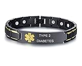 XUANPAI Type 2 Diabetes Brushed Name Plate ID Identity Medical Alert ID Bracelet(Black+Yellow)
