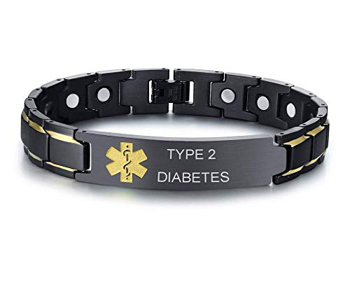 Xuanpai Type 2 Diabetes Brushed Name Plate Id Identity Medical Alert Id Bracelet(Black+Yellow) #TOP8