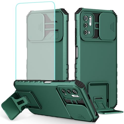 Coque pour Redmi Note 10 5G et Poco M3 Pro avec protège-caméra coulissant et verre vert