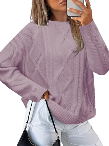 MixShe Women's Oversized Crewneck Cable Knit Sweaters Fall Fashion 2025