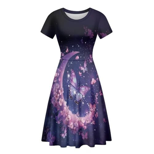 Image of HUGS IDEA Womens Puffy Swing Midi Dress Round Neck Short Sleeve Party A-Line Dresses