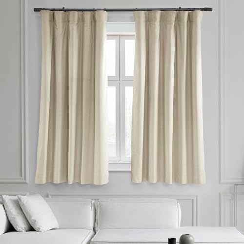 HPD Half Price Drapes Signature Velvet Thermal Blackout Curtains for Living Room 63 Inch Long (1 Panel) Rod Pocket Insulated Blackout Curtains for Bedroom Window Curtains, 50W x 63L, Alabaster Beige