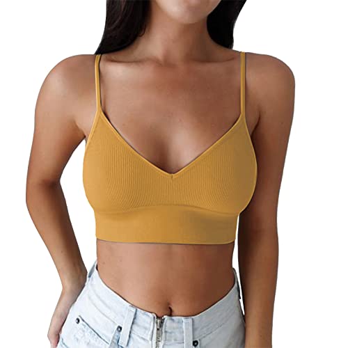 Image of Generisch 2025 Women's Padded Bralettes Sports Bra for Pack V-Neck Bando Bra for Women Top Vest, yellow, One Size