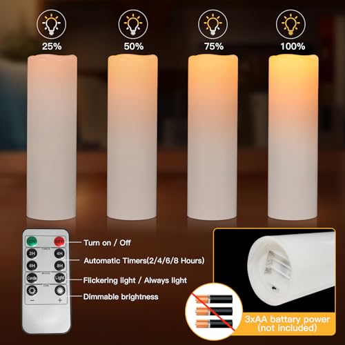 Image of 14 inch x 4 inch Large Outdoor Candles Waterproof Flickering LED Flameless Candles with Remote - Realistic LED Pillar Candles Battery Operated with Timer for Wedding Festival Home Decor White 2 Pack