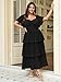 SCOMCHIC Women's Plus Size Formal Wedding Guest Evening Party Dress Short Sleeve Pleated Tiered Chiffon Bridesmaid Dresses Black