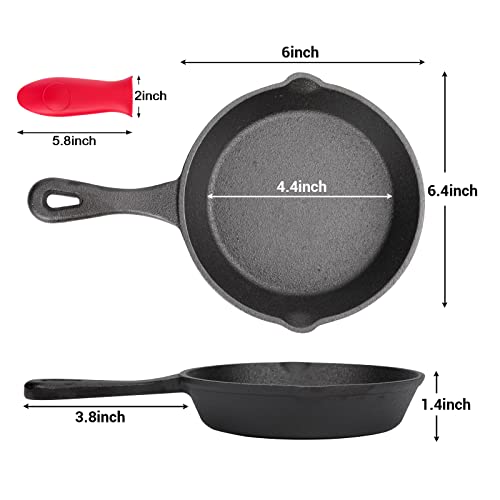 Nolopau Cast Iron Skillet, 6 Inch Nonstick Frying Pan, Pre-Seasoned Cast-Iron Frying Pan With Silicone Heat-Resistant Handle Oven Safe Cookware For Indoor/Outdoor Use Chef's Pan #TOP2