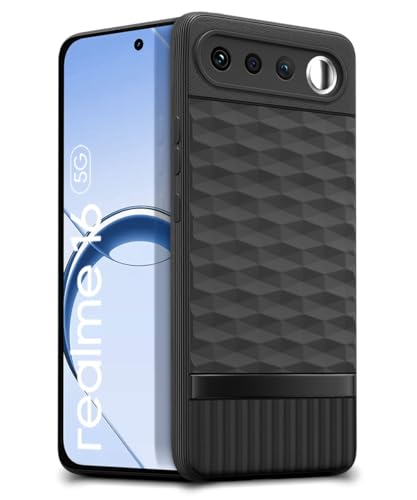 Image of WOW IMAGINE Back Cover for Realme 16 5G with Hexa Cube Design | Ultra Slim Soft Rubberised Case | Inner Velvet Fabric | Flexible Mobile Case | Camera Protection - Black
