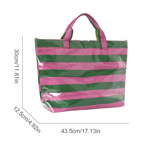 Image of Striped PVC Tote Bag for Women, Waterproof Plastic Hobo Handbag Summer Tote for Beach, Pool & Ideal Gift