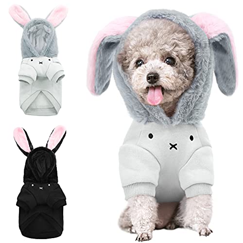 Sunfura Bunny Dog Costume, Rabbit Shape Dog Hoodie With Ears, Soft Dog Sweatshirt Hooded Outfits For Halloween Christmas Easter Party, Puppy Cat Warm Winter Pullover Pet Clothes For Small Medium Dog #TOP18